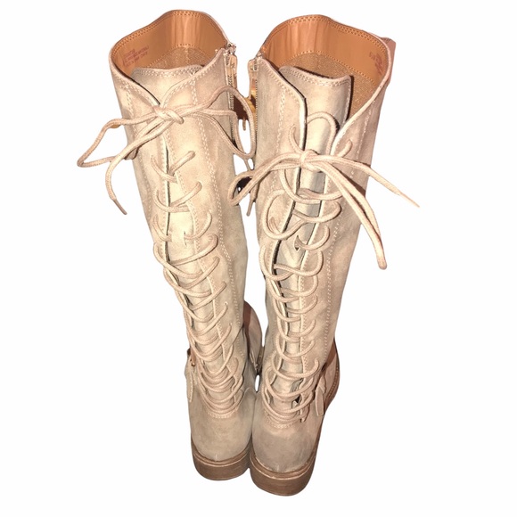 Eurosoft Selden Knee High Boot Stone Taupe Faux Suede Upper Lace Up Riding Boot - Picture 2 of 9